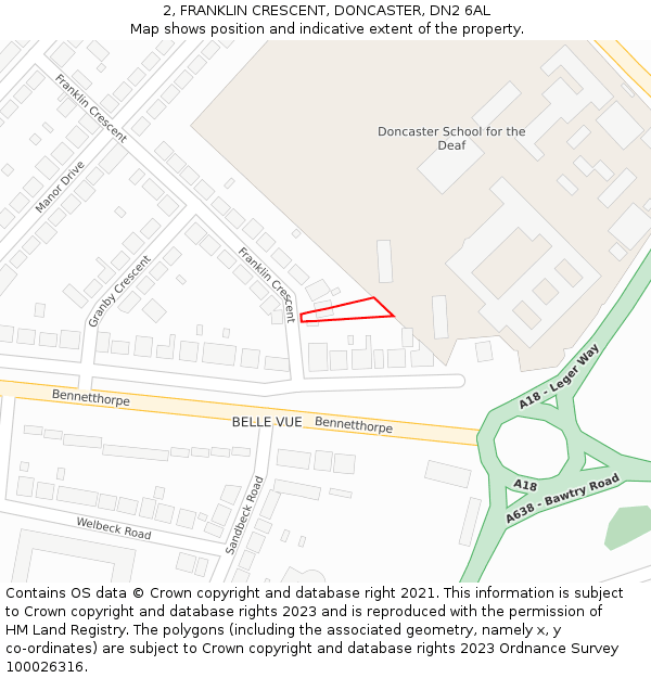 2, FRANKLIN CRESCENT, DONCASTER, DN2 6AL: Location map and indicative extent of plot