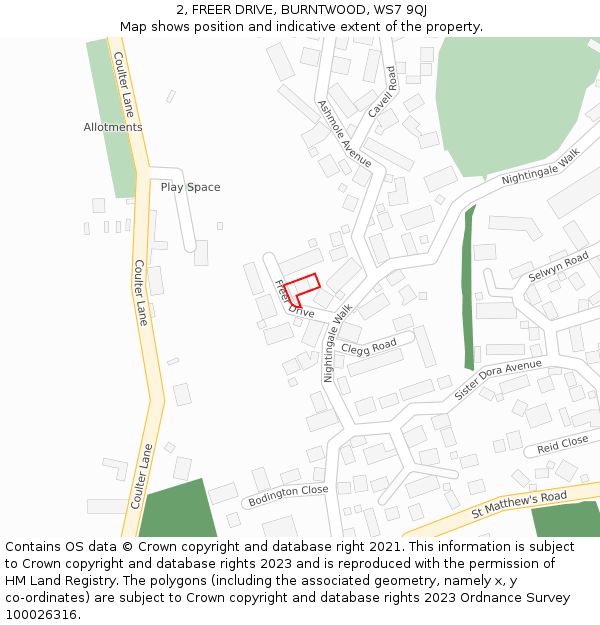 2, FREER DRIVE, BURNTWOOD, WS7 9QJ: Location map and indicative extent of plot