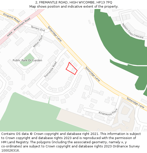 2, FREMANTLE ROAD, HIGH WYCOMBE, HP13 7PQ: Location map and indicative extent of plot