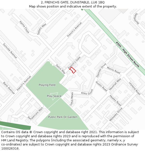 2, FRENCHS GATE, DUNSTABLE, LU6 1BQ: Location map and indicative extent of plot