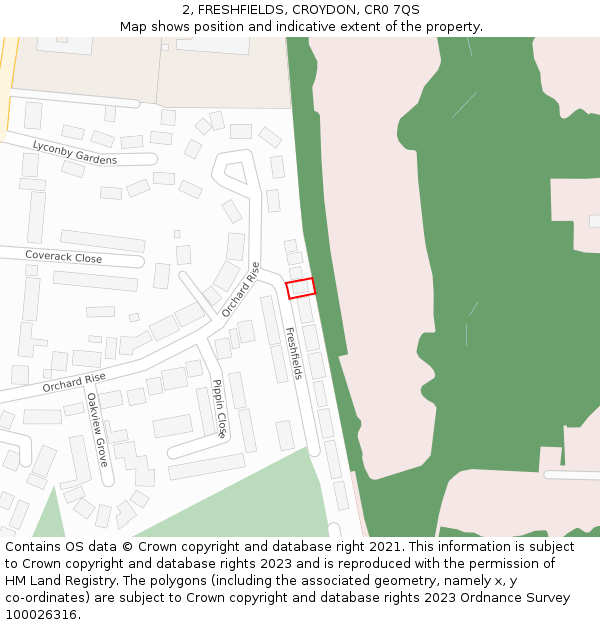 2, FRESHFIELDS, CROYDON, CR0 7QS: Location map and indicative extent of plot