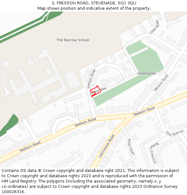 2, FRESSON ROAD, STEVENAGE, SG1 3QU: Location map and indicative extent of plot