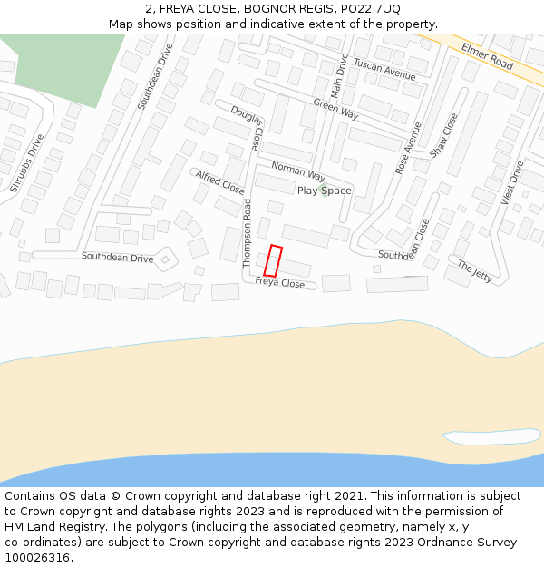 2, FREYA CLOSE, BOGNOR REGIS, PO22 7UQ: Location map and indicative extent of plot