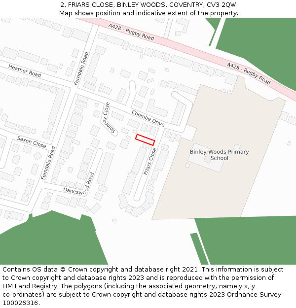 2, FRIARS CLOSE, BINLEY WOODS, COVENTRY, CV3 2QW: Location map and indicative extent of plot