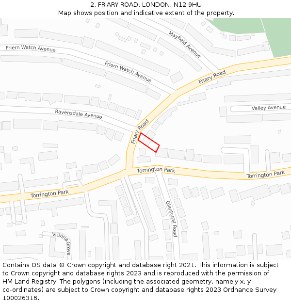 2, FRIARY ROAD, LONDON, N12 9HU: Location map and indicative extent of plot