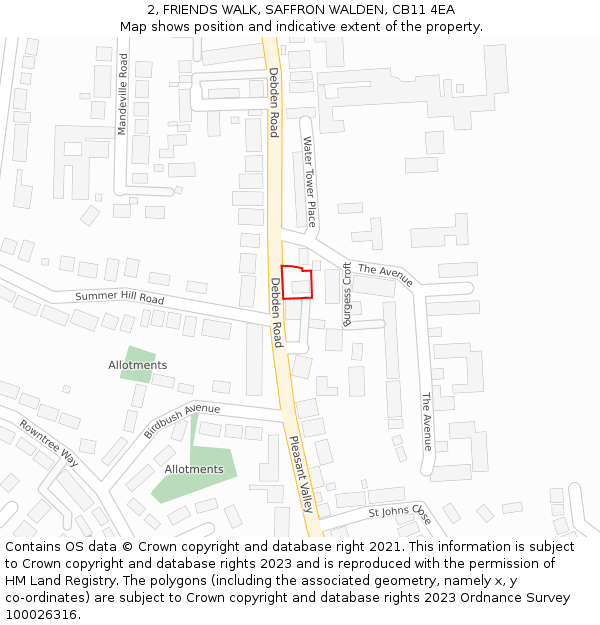 2, FRIENDS WALK, SAFFRON WALDEN, CB11 4EA: Location map and indicative extent of plot