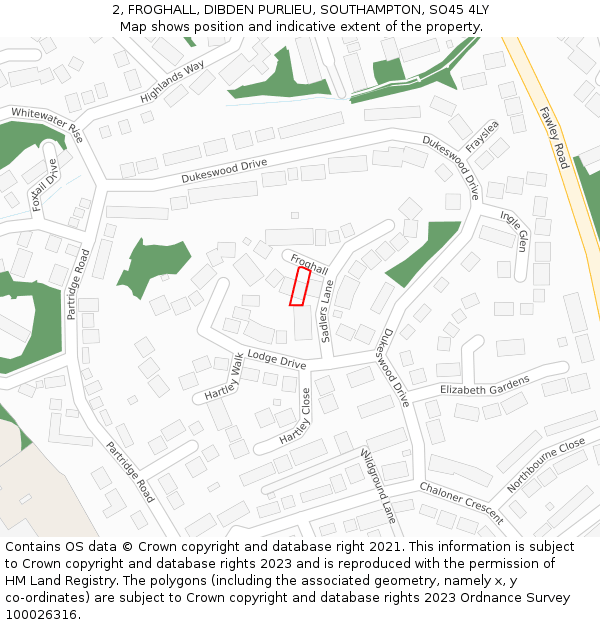 2, FROGHALL, DIBDEN PURLIEU, SOUTHAMPTON, SO45 4LY: Location map and indicative extent of plot