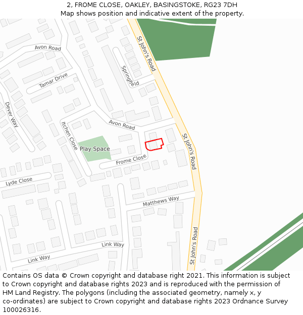 2, FROME CLOSE, OAKLEY, BASINGSTOKE, RG23 7DH: Location map and indicative extent of plot