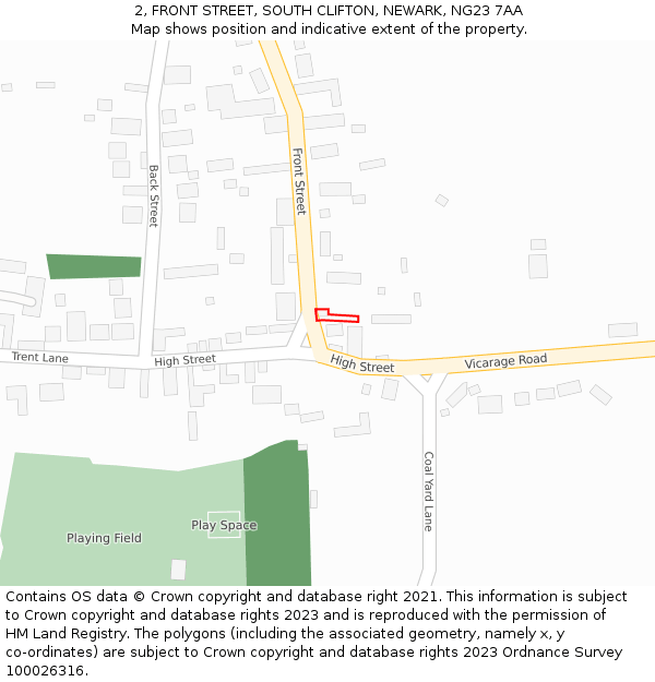 2, FRONT STREET, SOUTH CLIFTON, NEWARK, NG23 7AA: Location map and indicative extent of plot