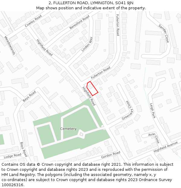 2, FULLERTON ROAD, LYMINGTON, SO41 9JN: Location map and indicative extent of plot