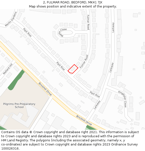 2, FULMAR ROAD, BEDFORD, MK41 7JX: Location map and indicative extent of plot