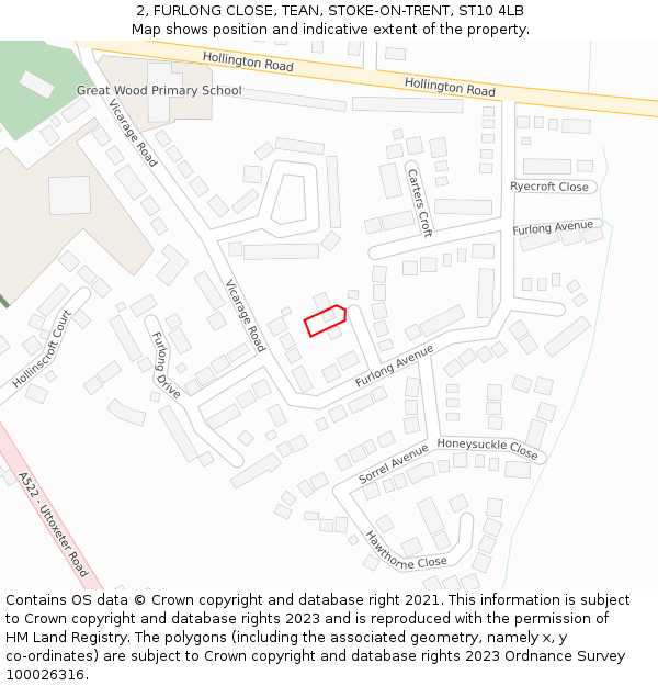 2, FURLONG CLOSE, TEAN, STOKE-ON-TRENT, ST10 4LB: Location map and indicative extent of plot