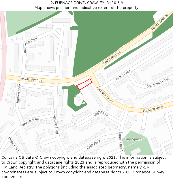 2, FURNACE DRIVE, CRAWLEY, RH10 6JA: Location map and indicative extent of plot