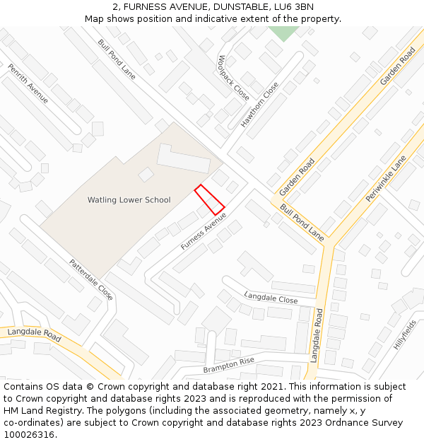 2, FURNESS AVENUE, DUNSTABLE, LU6 3BN: Location map and indicative extent of plot