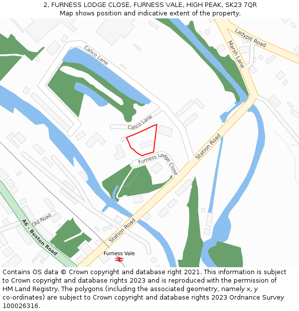 2, FURNESS LODGE CLOSE, FURNESS VALE, HIGH PEAK, SK23 7QR: Location map and indicative extent of plot