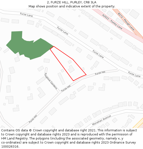 2, FURZE HILL, PURLEY, CR8 3LA: Location map and indicative extent of plot