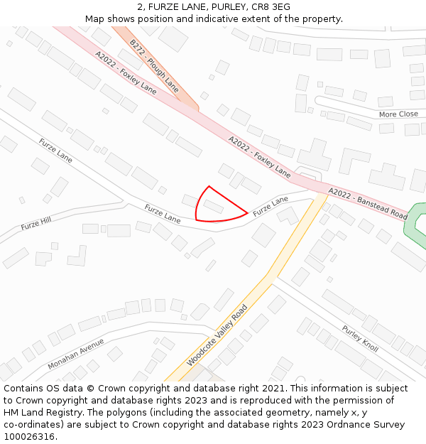 2, FURZE LANE, PURLEY, CR8 3EG: Location map and indicative extent of plot