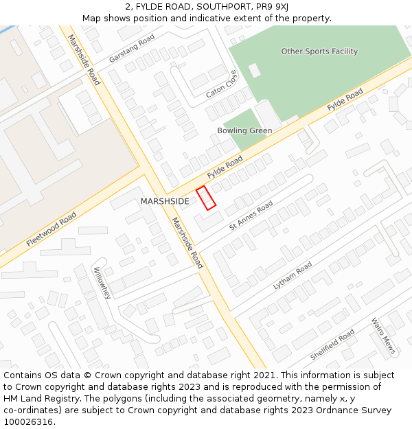 2, FYLDE ROAD, SOUTHPORT, PR9 9XJ: Location map and indicative extent of plot