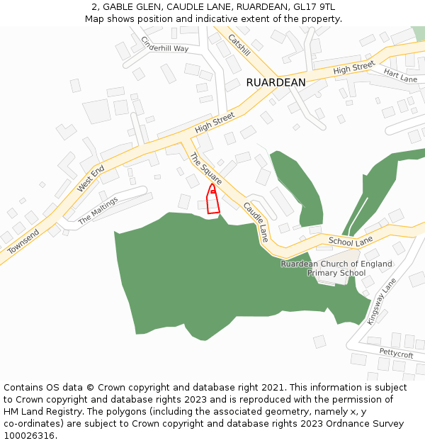 2, GABLE GLEN, CAUDLE LANE, RUARDEAN, GL17 9TL: Location map and indicative extent of plot