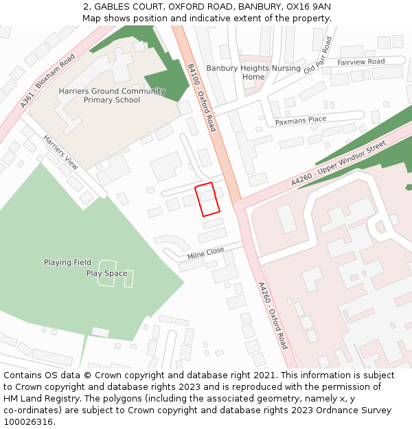 2, GABLES COURT, OXFORD ROAD, BANBURY, OX16 9AN: Location map and indicative extent of plot