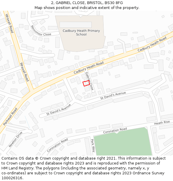 2, GABRIEL CLOSE, BRISTOL, BS30 8FG: Location map and indicative extent of plot