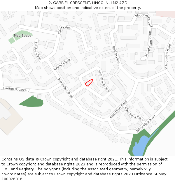 2, GABRIEL CRESCENT, LINCOLN, LN2 4ZD: Location map and indicative extent of plot