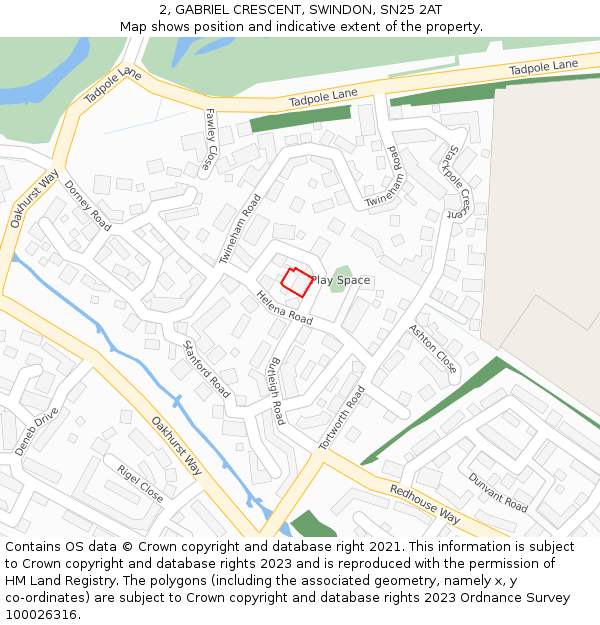 2, GABRIEL CRESCENT, SWINDON, SN25 2AT: Location map and indicative extent of plot