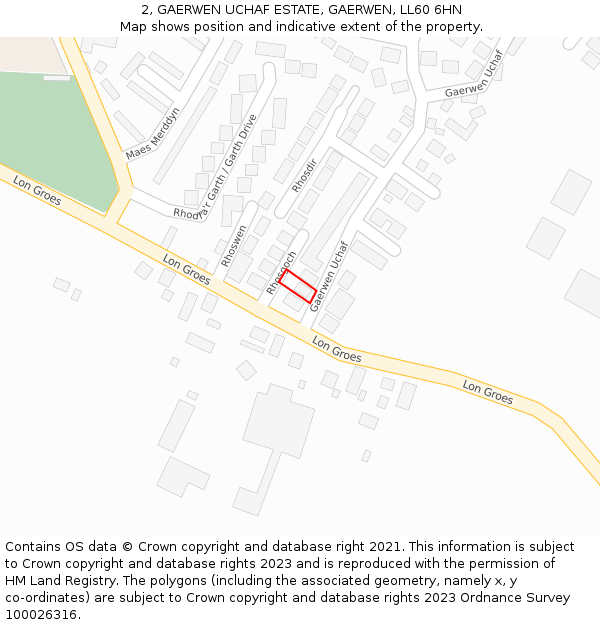 2, GAERWEN UCHAF ESTATE, GAERWEN, LL60 6HN: Location map and indicative extent of plot