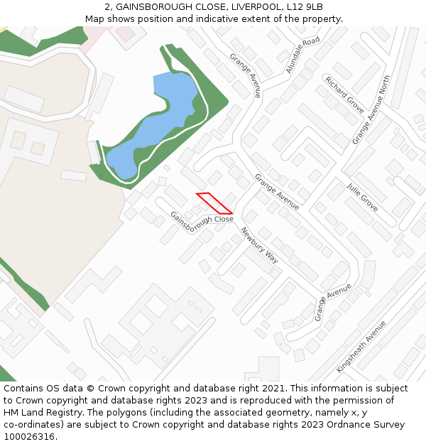 2, GAINSBOROUGH CLOSE, LIVERPOOL, L12 9LB: Location map and indicative extent of plot