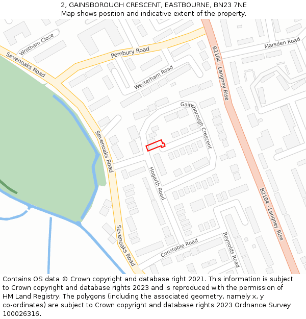 2, GAINSBOROUGH CRESCENT, EASTBOURNE, BN23 7NE: Location map and indicative extent of plot