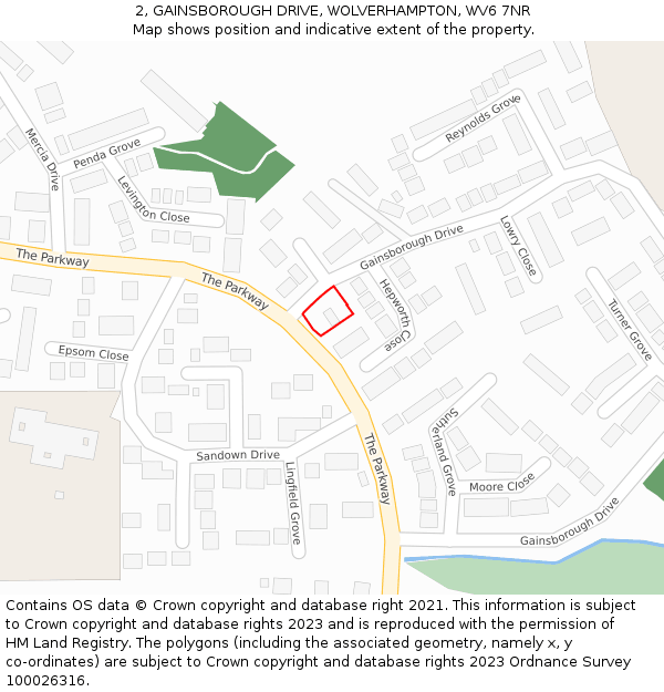 2, GAINSBOROUGH DRIVE, WOLVERHAMPTON, WV6 7NR: Location map and indicative extent of plot