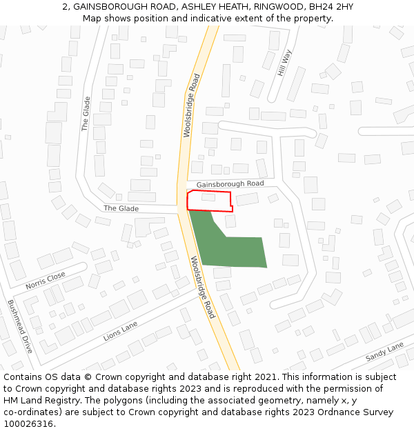 2, GAINSBOROUGH ROAD, ASHLEY HEATH, RINGWOOD, BH24 2HY: Location map and indicative extent of plot