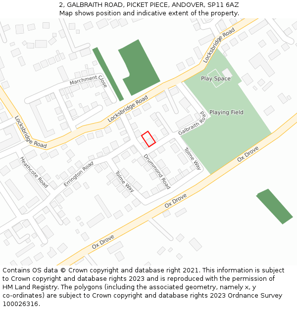 2, GALBRAITH ROAD, PICKET PIECE, ANDOVER, SP11 6AZ: Location map and indicative extent of plot