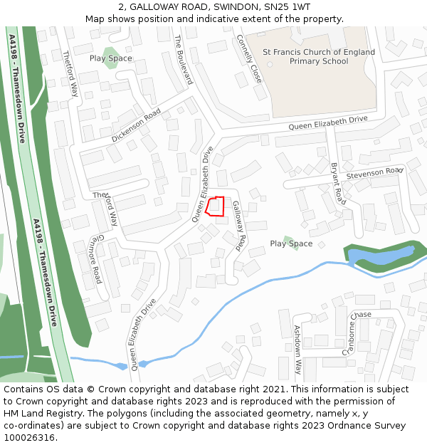 2, GALLOWAY ROAD, SWINDON, SN25 1WT: Location map and indicative extent of plot