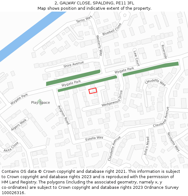 2, GALWAY CLOSE, SPALDING, PE11 3FL: Location map and indicative extent of plot