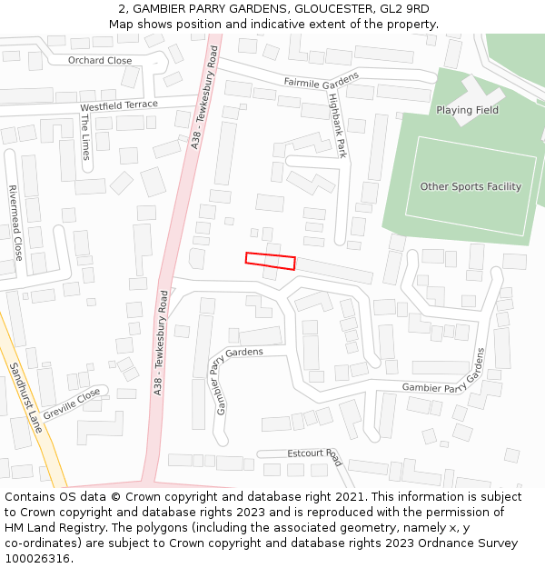 2, GAMBIER PARRY GARDENS, GLOUCESTER, GL2 9RD: Location map and indicative extent of plot