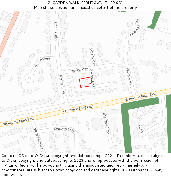 2, GARDEN WALK, FERNDOWN, BH22 9SN: Location map and indicative extent of plot