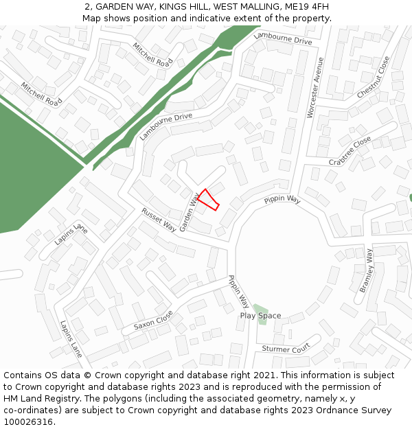 2, GARDEN WAY, KINGS HILL, WEST MALLING, ME19 4FH: Location map and indicative extent of plot