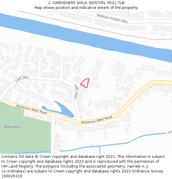 2, GARDENERS WALK, BOSTON, PE21 7LB: Location map and indicative extent of plot