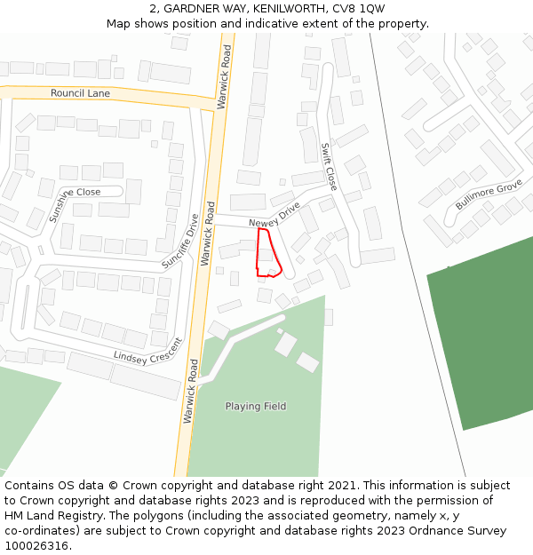 2, GARDNER WAY, KENILWORTH, CV8 1QW: Location map and indicative extent of plot