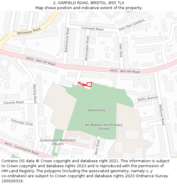 2, GARFIELD ROAD, BRISTOL, BS5 7LX: Location map and indicative extent of plot