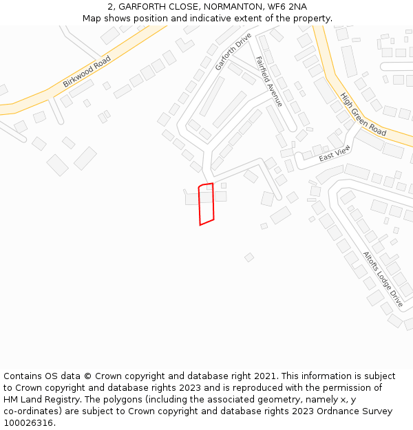 2, GARFORTH CLOSE, NORMANTON, WF6 2NA: Location map and indicative extent of plot