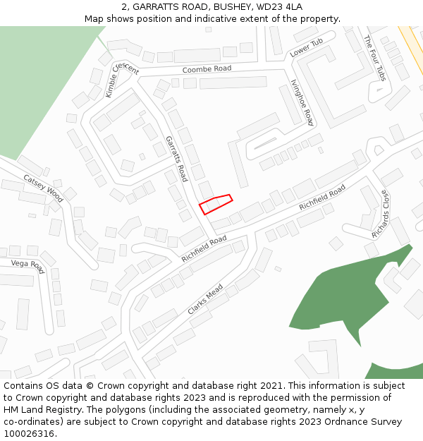 2, GARRATTS ROAD, BUSHEY, WD23 4LA: Location map and indicative extent of plot