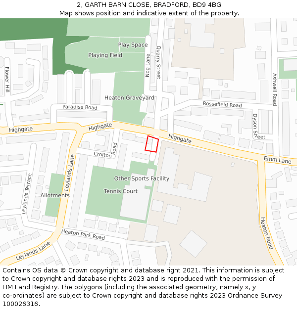 2, GARTH BARN CLOSE, BRADFORD, BD9 4BG: Location map and indicative extent of plot