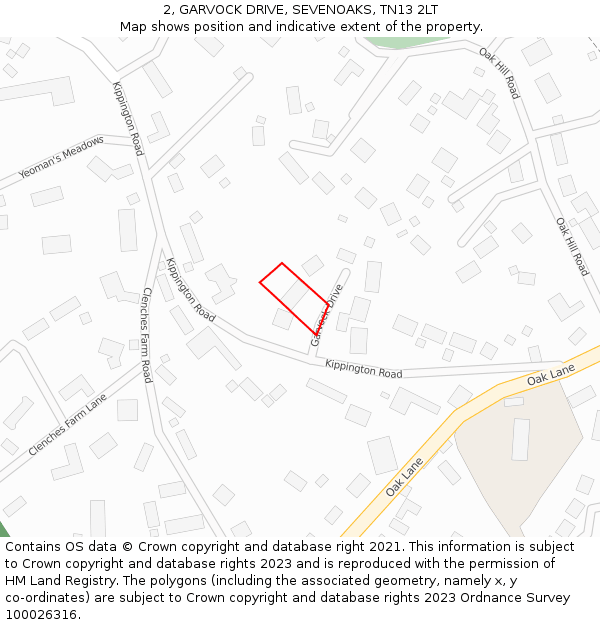 2, GARVOCK DRIVE, SEVENOAKS, TN13 2LT: Location map and indicative extent of plot