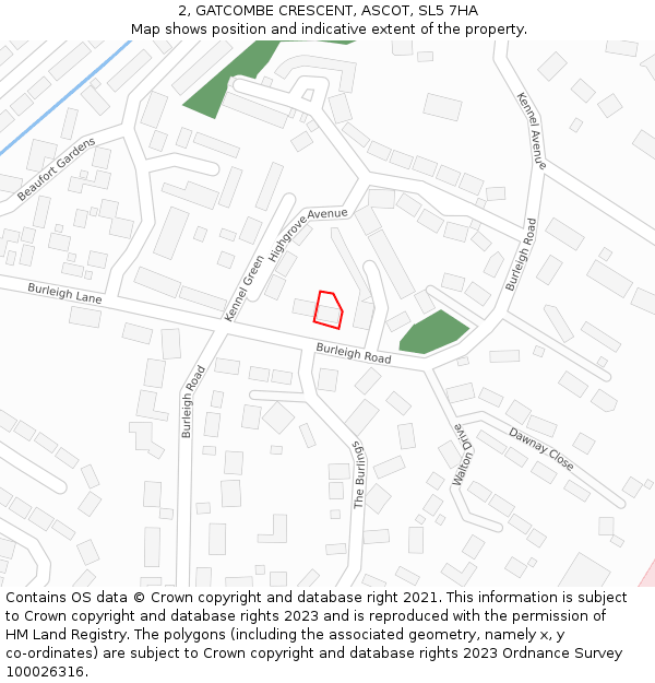 2, GATCOMBE CRESCENT, ASCOT, SL5 7HA: Location map and indicative extent of plot