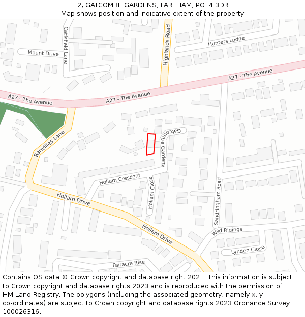 2, GATCOMBE GARDENS, FAREHAM, PO14 3DR: Location map and indicative extent of plot