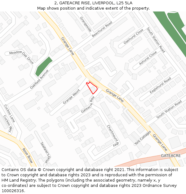 2, GATEACRE RISE, LIVERPOOL, L25 5LA: Location map and indicative extent of plot