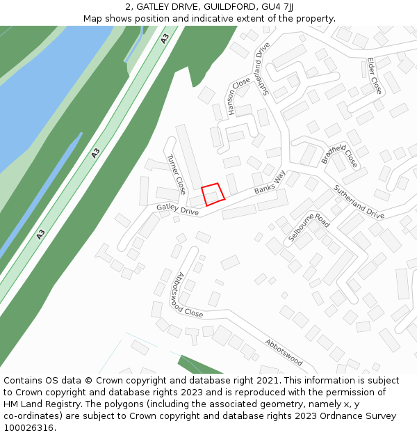 2, GATLEY DRIVE, GUILDFORD, GU4 7JJ: Location map and indicative extent of plot