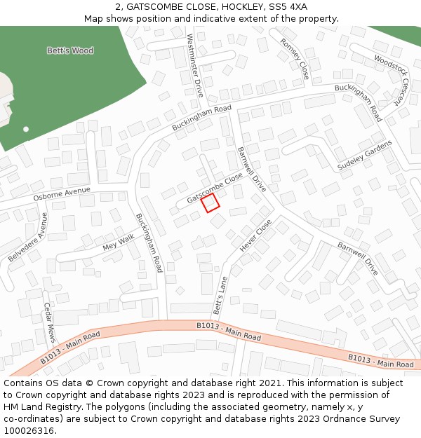 2, GATSCOMBE CLOSE, HOCKLEY, SS5 4XA: Location map and indicative extent of plot